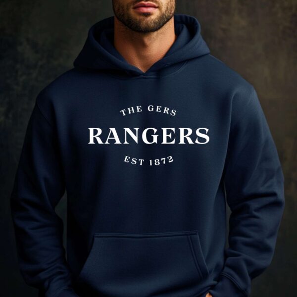 “The Gers, Rangers, Est 1872” – Navy Blue Hoodie - Image 2