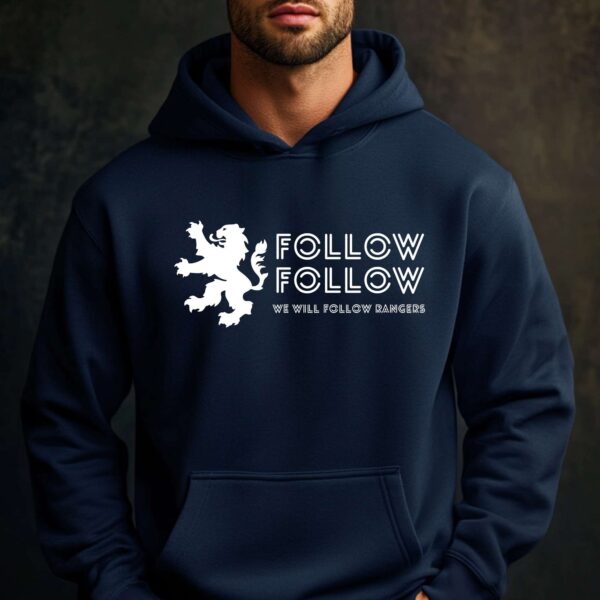“Follow Follow” – Navy Blue Hoodie - Image 2