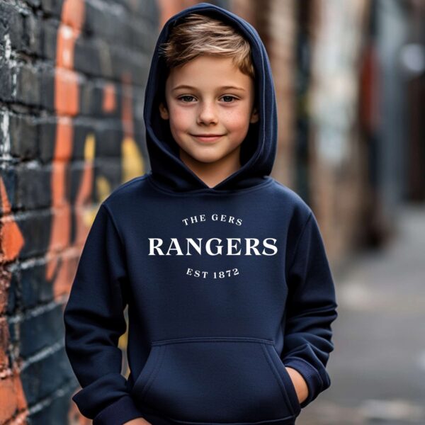 “The Gers, Rangers, Est 1872” – Navy Blue Hoodie - Image 3