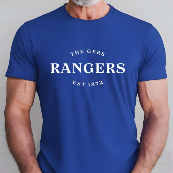 “The Gers, Rangers, Est 1872” – Royal Blue T-Shirt - Image 2