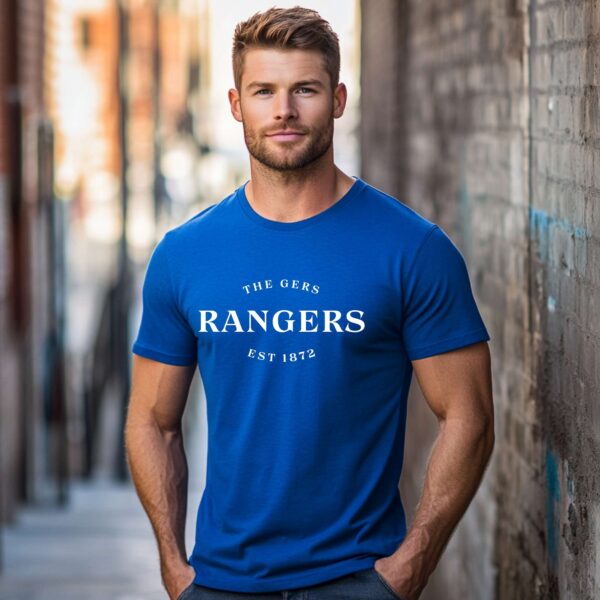 “The Gers, Rangers, Est 1872” – Royal Blue T-Shirt - Image 3