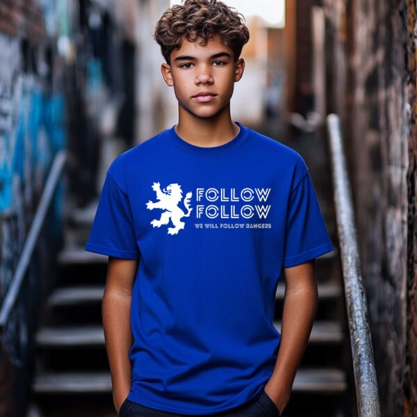 “Follow Follow” – Royal Blue T-Shirt - Image 4