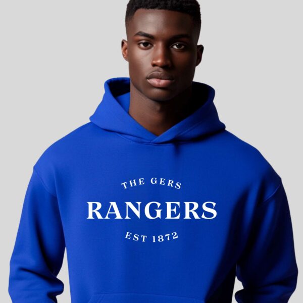 “The Gers, Rangers, Est 1872” – Royal Blue Hoodie - Image 2