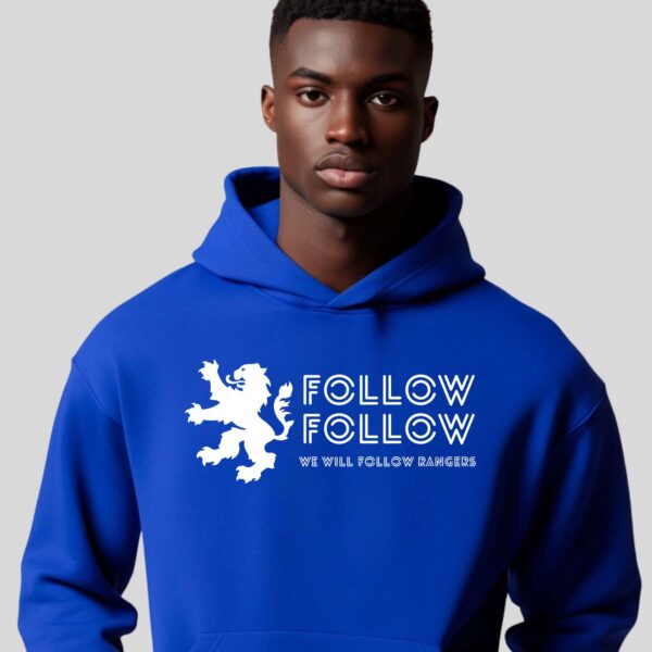 “Follow Follow” – Royal Blue Hoodie - Image 2