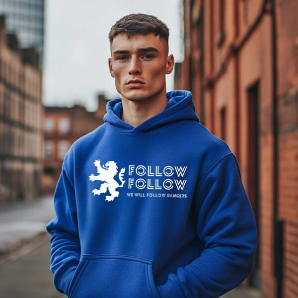 “Follow Follow” – Royal Blue Hoodie - Image 3