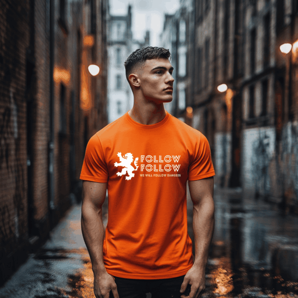 “Follow Follow” – Orange T-Shirt - Image 4