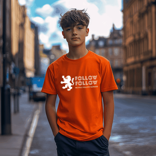 “Follow Follow” – Orange T-Shirt - Image 3